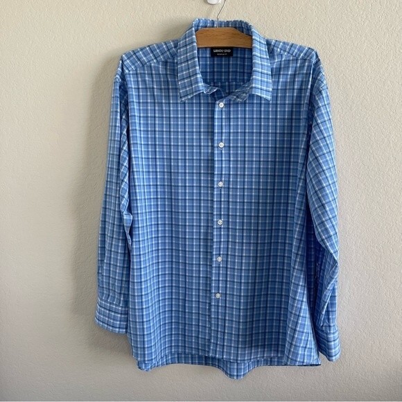 Lands' End Other - Lands' End Blue White Plaid Long Sleeve Men's Regular Fit Button Down XXL - EUC